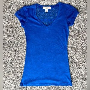 Royal Blue v-neck shirt with lace back and sleeves